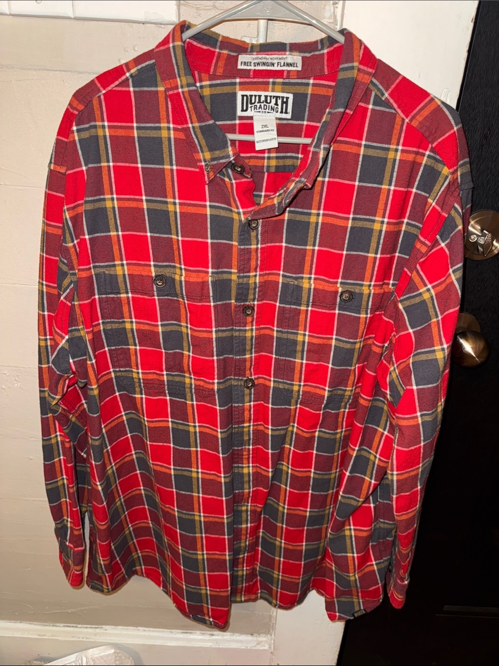 Duluth Trading Co Red Plaid Flannel Shirt Free Swingin Flannel 2XL